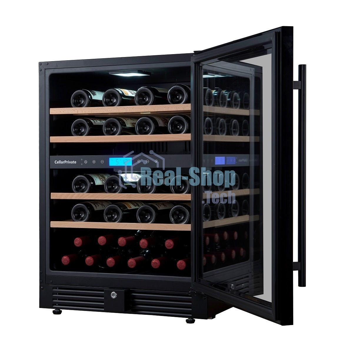 Винный шкаф встраиваемый Cellar Private CP043-2TB чёрный, 129 л, 2 отсека, 43 бут.