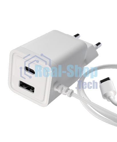 Сетевое зарядное устройство Maxvi A304T Type-C\USB 3A 15W + литой кабель Type-C 1.2м, белый