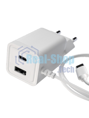 Сетевое зарядное устройство Maxvi A304T Type-C\USB 3A 15W + литой кабель Type-C 1.2м, белый
