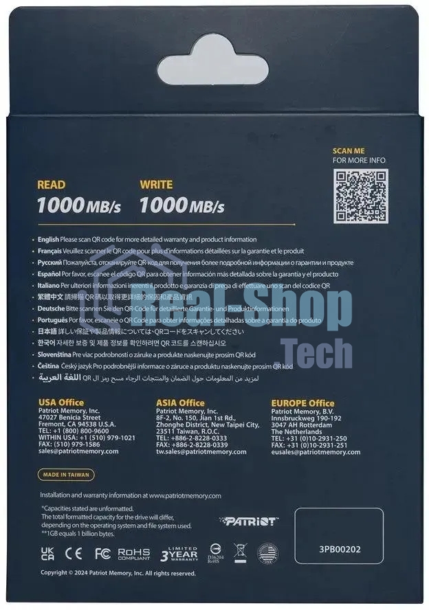 Внешний SSD Patriot Transporter Lite, 4TB, USB 3.2 Gen 2 Type-A/Type-C, R/W 1000/1000, красный