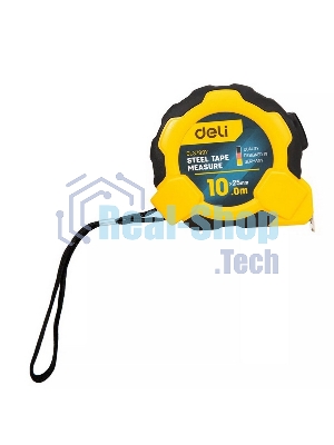 Рулетка Deli DL3799 10мx25мм, Автостоп, ударопрочный корпус, метрическая