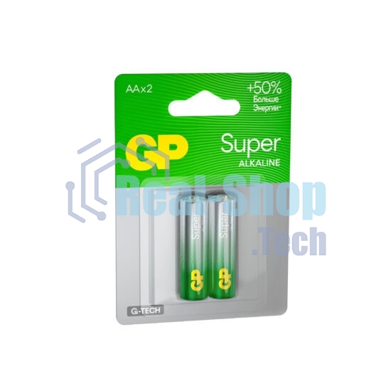 Алкалиновые батарейки GP Super Alkaline G-Tech 15А АA - 2 шт. на блистере