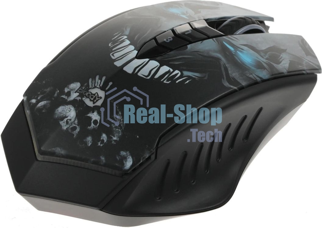 Мышь беспроводная A4Tech Bloody R80 Plus Skull черный, 5000 dpi, радиоканал, USB, кнопки - 8