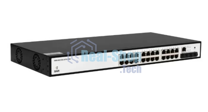 Управляемый коммутатор SNR уровня 2+, 24 порта 10/100/1000Base-T с поддержкой POE, 4 порта 1/10G SFP+, бюджет POE 370W