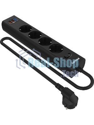 Сетевой фильтр Philips CHP8246BB/51, 3м, 4 розетки, черный