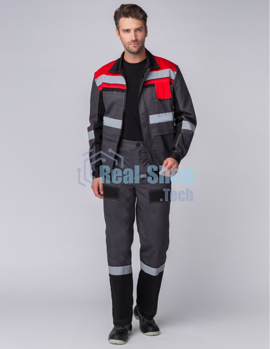 Костюм Виват-1 Премиум (ткань Смесовая,240) брюки, серый черный красный, 44-46 170-176