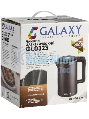 Электрочайник Galaxy GL 0323 черный, 1.7 л, 2000 Вт, скрытый нагревательный элемент