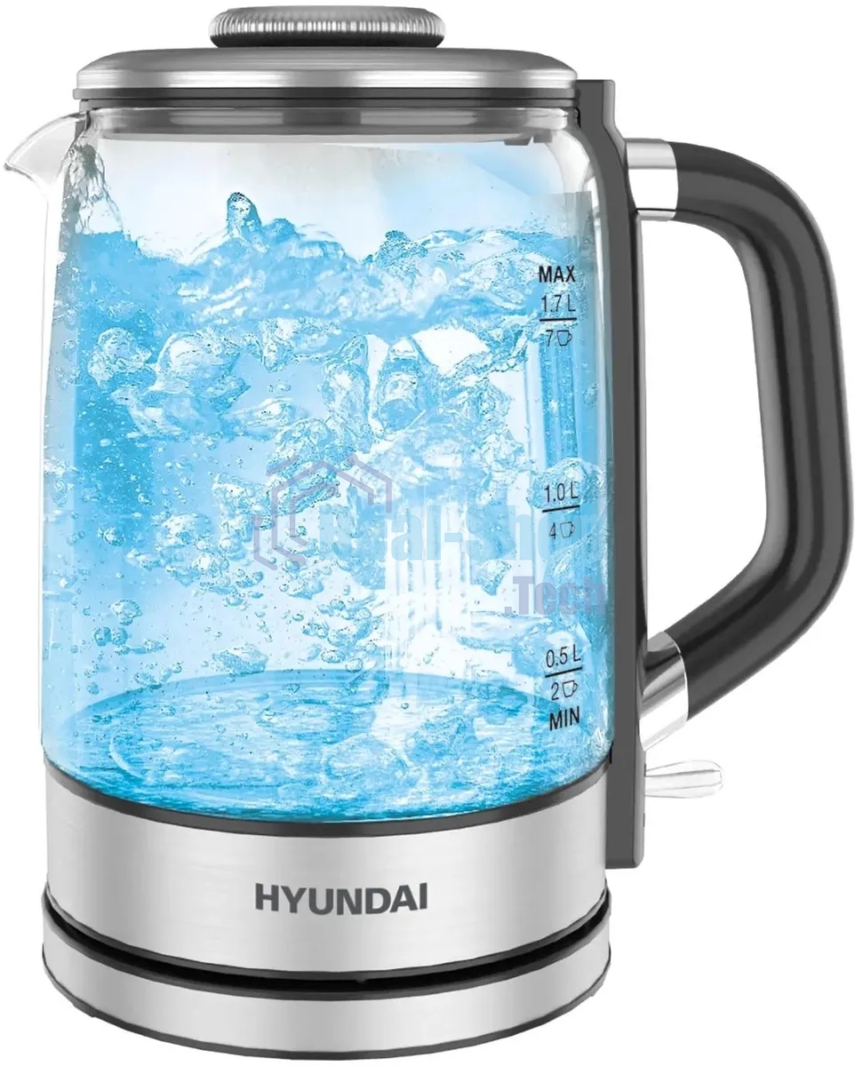 Чайник электрический Hyundai HYK-G5501 1.7 л, 2200 Вт, серебристый/черный