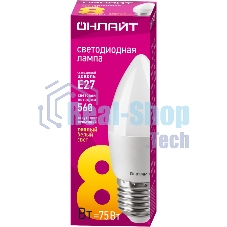 Лампа светодиодная ОНЛАЙТ 71634 OLL-C37-8-230-2.7K-E27-FR 8Вт свеча 2700К теплый белый E27 560лм 176-264В
