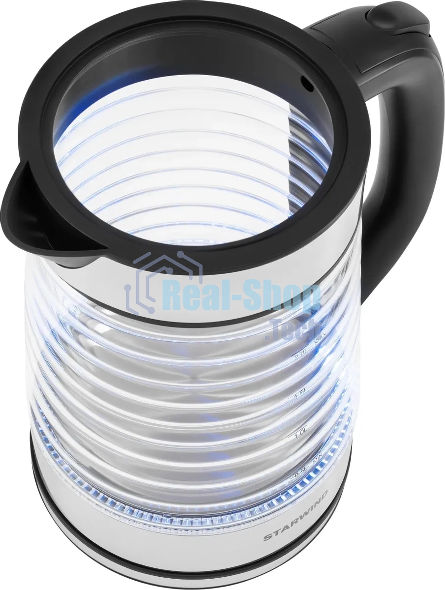 Чайник электрический Starwind SKG2111 2 л, 1800 Вт, черный/прозрачный корпус: стекло