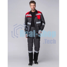 Костюм Виват-1 Премиум (ткань Смесовая,240) брюки, серый черный красный, 52-54 170-176