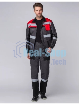 Костюм Виват-1 Премиум (ткань Смесовая,240) брюки, серый черный красный, 52-54 170-176