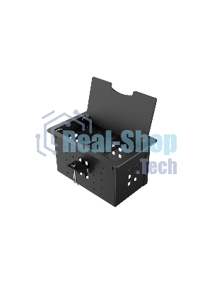 Прямоугольный металлический корпус Wize Pro WRTS-12BOX-B для модульной системы врезного лючка в стол с откидывающейся крышкой, до12 модулей-вставок, беспроводная зарядка 10Вт для моб.устройств на крышке, преустановленная рамка,черный