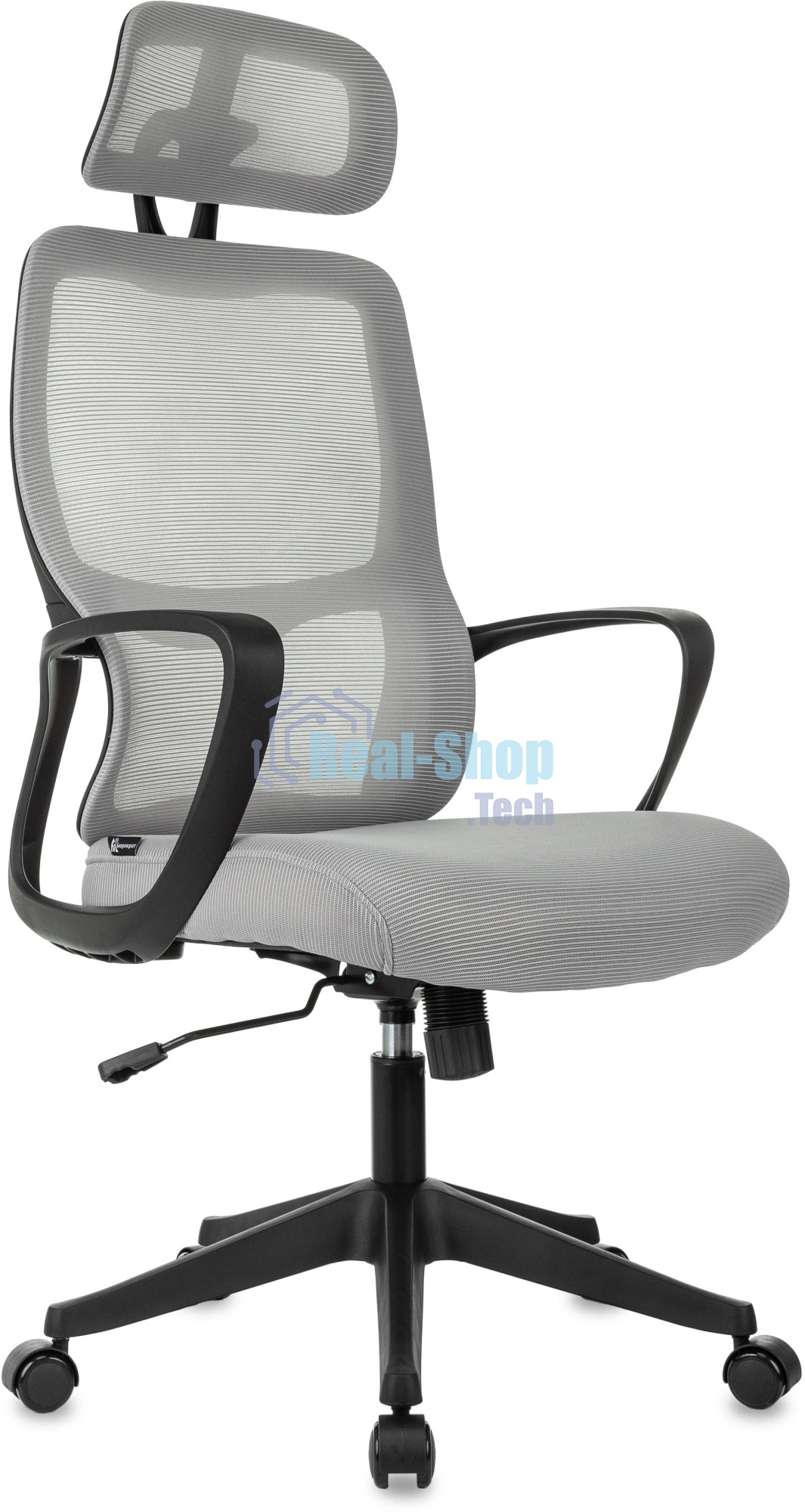 Кресло руководителя Бюрократ Wise серый, сетка/ткань, с подголов. крестов. пластик