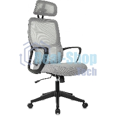 Кресло руководителя Бюрократ Wise серый, сетка/ткань, с подголов. крестов. пластик