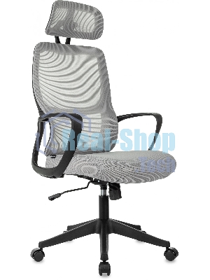 Кресло руководителя Бюрократ Wise серый, сетка/ткань, с подголов. крестов. пластик