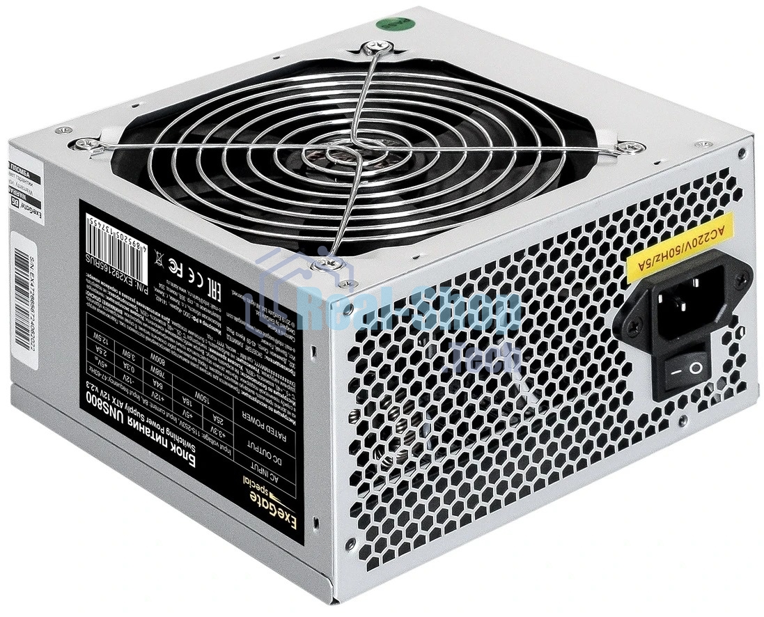 Блок питания ExeGate UNS800, 800W, (ATX, SC, 12cm fan, 24pin, 2x(4+4)pin, 2xPCI-E, 5xSATA, 3xIDE, кабель 220V 1,8м с защитой от выдергивания)