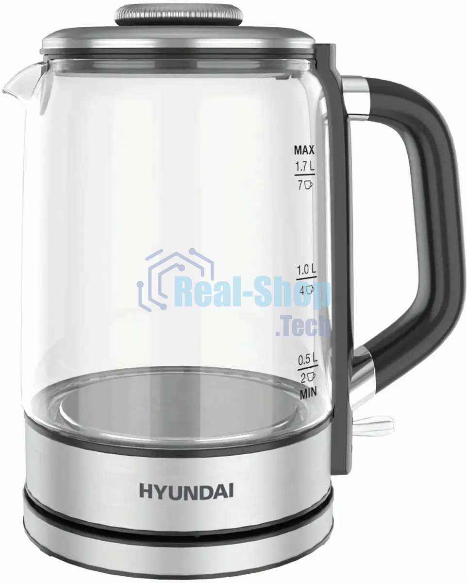 Чайник электрический Hyundai HYK-G5501 1.7 л, 2200 Вт, серебристый/черный