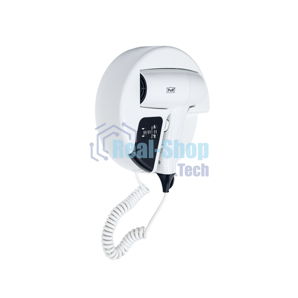 Фен для волос настенный Puff 1202B, белый, с доп. розеткой
