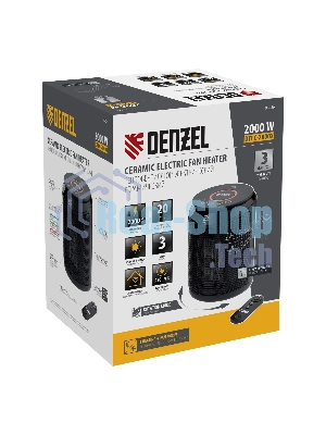 Тепловентилятор керамический Denzel DTFC-2000X, 1000/2000 Вт, 20 м2, 3 режима, пульт, Wi-Fi, термостат