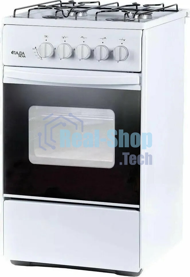 Плита газовая Лада Nova RG 24042 W белый, конфорок 4 газовых, духовка 50 л, 50 см x 85 см x 60 см