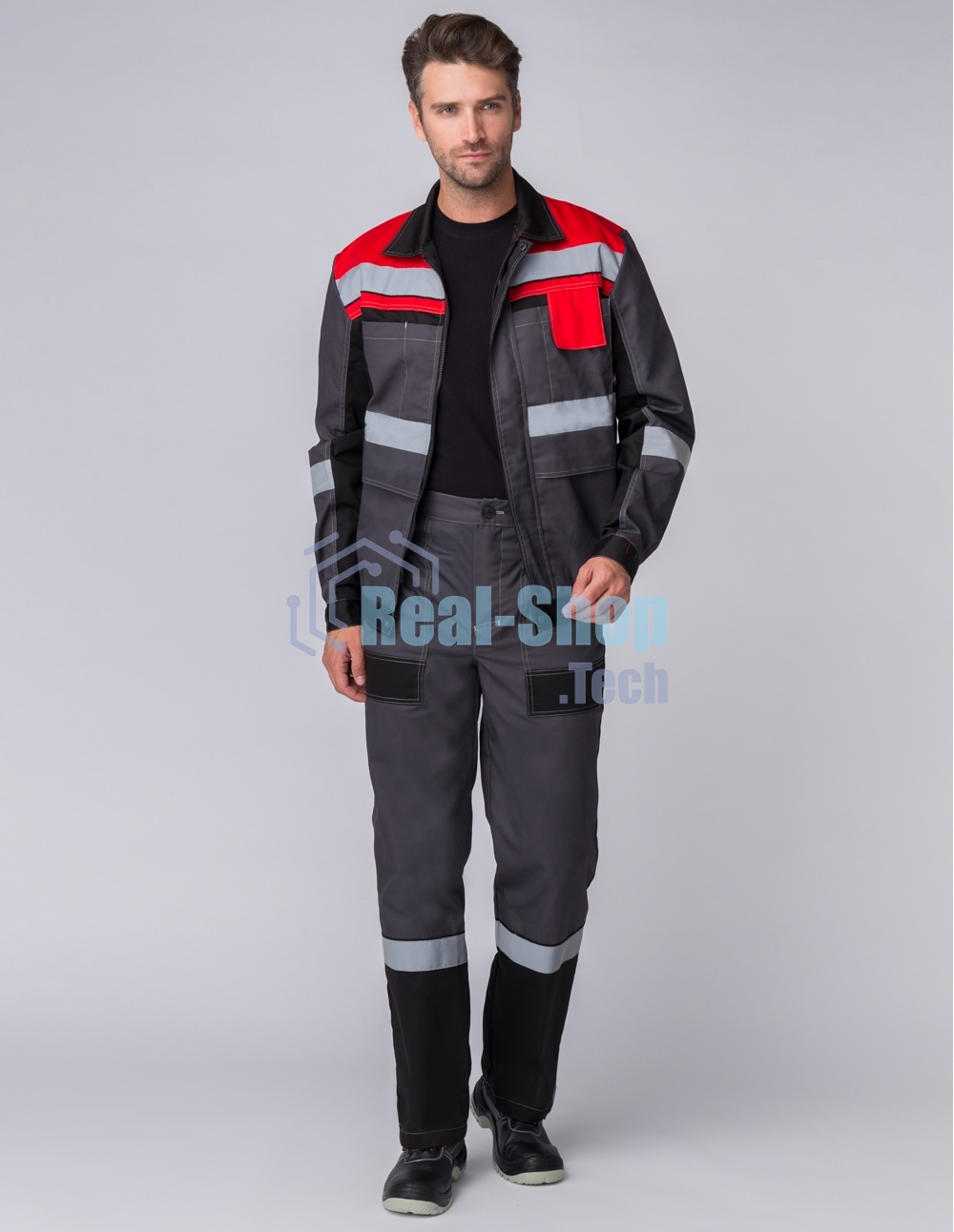 Костюм Виват-1 Премиум (ткань Смесовая,240) брюки, серый черный красный, 52-54 182-188