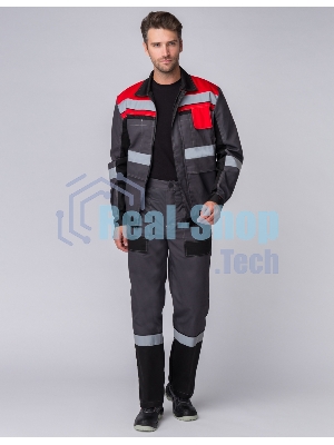 Костюм Виват-1 Премиум (ткань Смесовая,240) брюки, серый черный красный, 52-54 182-188