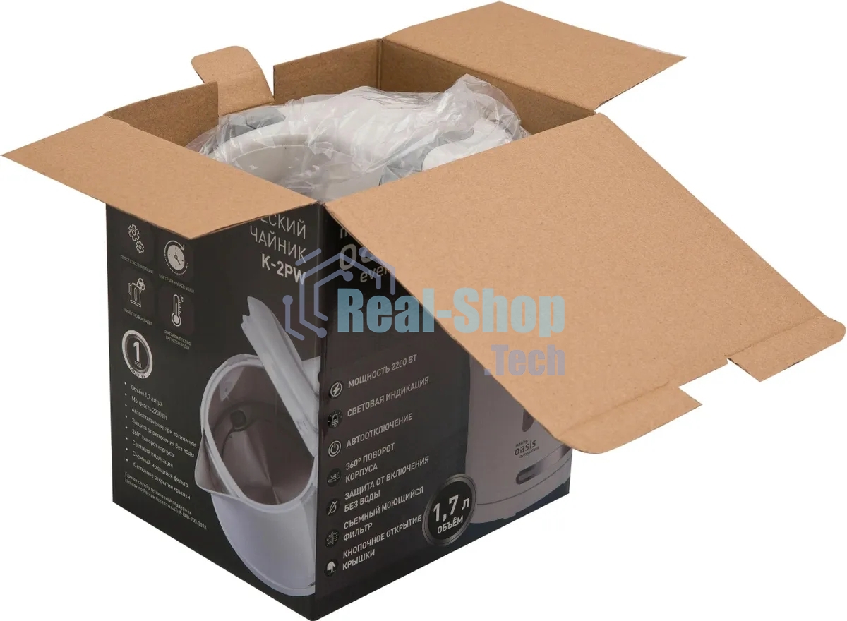 Чайник электрический Oasis K-2PW 1.7л. 2200Вт белый корпус: пластик