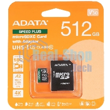 Флеш карта microSD ADATA 512Gb microSDXC Class 10 UHS-I U3 V30 A2 180/160 MB/s (SD адаптер)