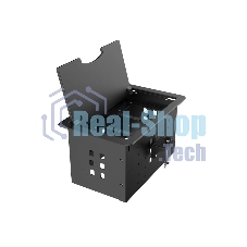 Прямоугольный металлический корпус Wize Pro WRTS-12BOX-B для модульной системы врезного лючка в стол с откидывающейся крышкой, до12 модулей-вставок, беспроводная зарядка 10Вт для моб.устройств на крышке, преустановленная рамка,черный