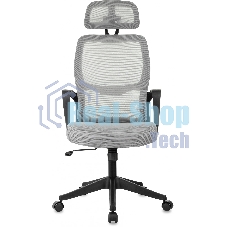 Кресло руководителя Бюрократ Wise серый, сетка/ткань, с подголов. крестов. пластик