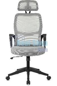 Кресло руководителя Бюрократ Wise серый, сетка/ткань, с подголов. крестов. пластик