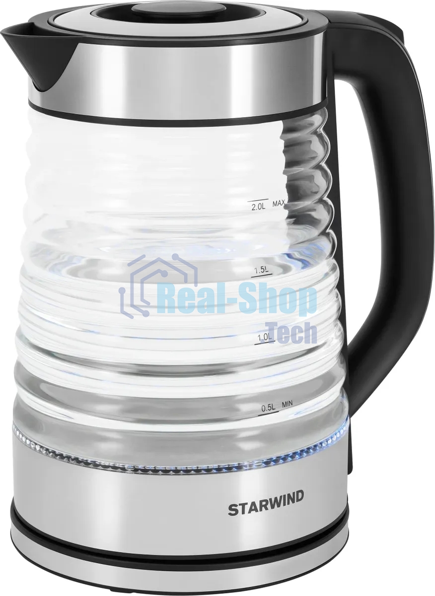 Чайник электрический Starwind SKG2111 2 л, 1800 Вт, черный/прозрачный корпус: стекло