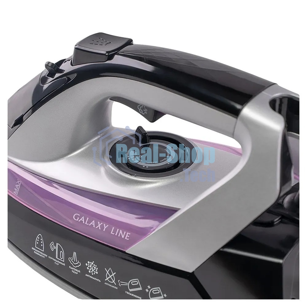Утюг Galaxy Line GL 6128 фиолетовый/черный, 2200 Вт, 30 г/мин, 140 г/мин, 150 мл