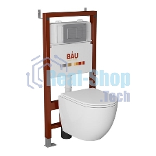 Комплект BAU 6 в 1: инсталляция BAU PRO, унитаз подвесной торнадо Bau Nimb Hurricane-3, сиденье дюропласт микролифт, клавиша BAU Stil антивандальная, нержавеющая сталь