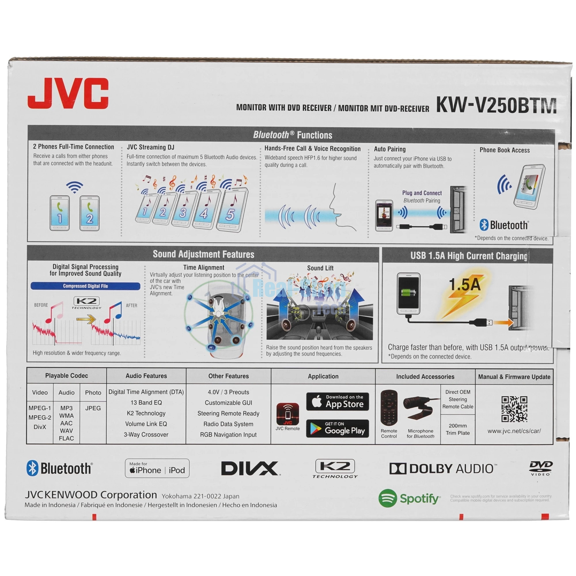 Автомагнитола JVC KW-V250BTM, 2 DIN, 6.2