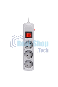 Сетевой фильтр 16А, 3500 Вт, 3 гнезда, без з/ш, с з/к, ПВС 3x1.0, 5 м, серый (SBSP-3-50-G)