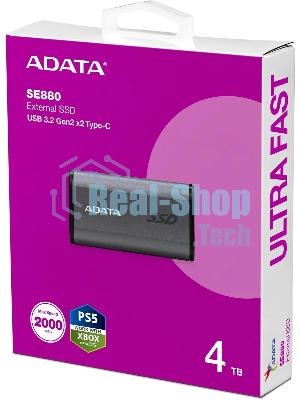 Внешний SSD ADATA Elite SE880, 4TB, USB 3.2 Gen 2x2 Type-C, R/W 2000/2000, серый