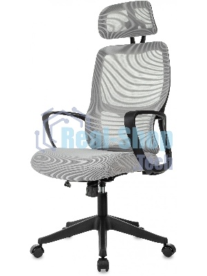 Кресло Бюрократ Wise серый, сетка, подголовник
