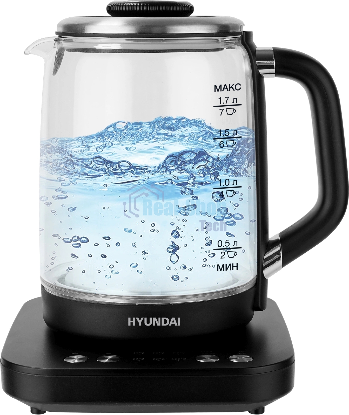 Чайник электрический Hyundai HYK-G5506 1.7 л, 2200 Вт, черный/серебристый