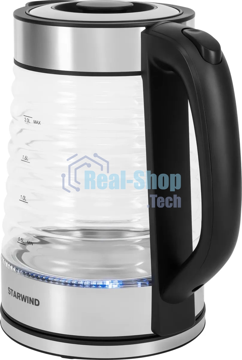 Чайник электрический Starwind SKG2111 2 л, 1800 Вт, черный/прозрачный корпус: стекло