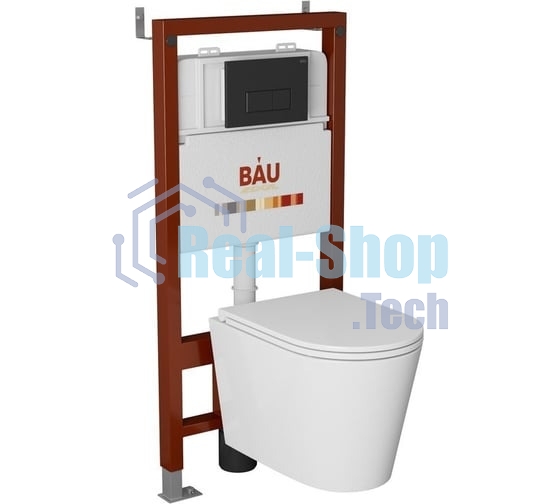 Комплект BAU 6 в 1: инсталляция BAU PRO, унитаз подвесной торнадо Bau Nimb Hurricane-3, сиденье дюропласт микролифт, клавиша BAU Hotel, черный матовый
