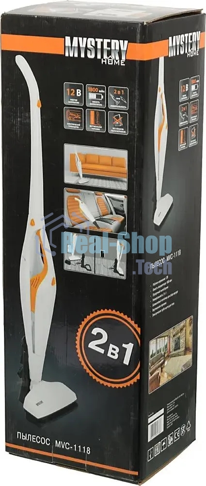 Пылесос вертикальный/ручной Mystery MVC-1118 белый/оранжевый, питание от аккумулятора, 300 Вт, уборка сухая, пылесборник 0.5 л, работа от АКБ max 30 мин