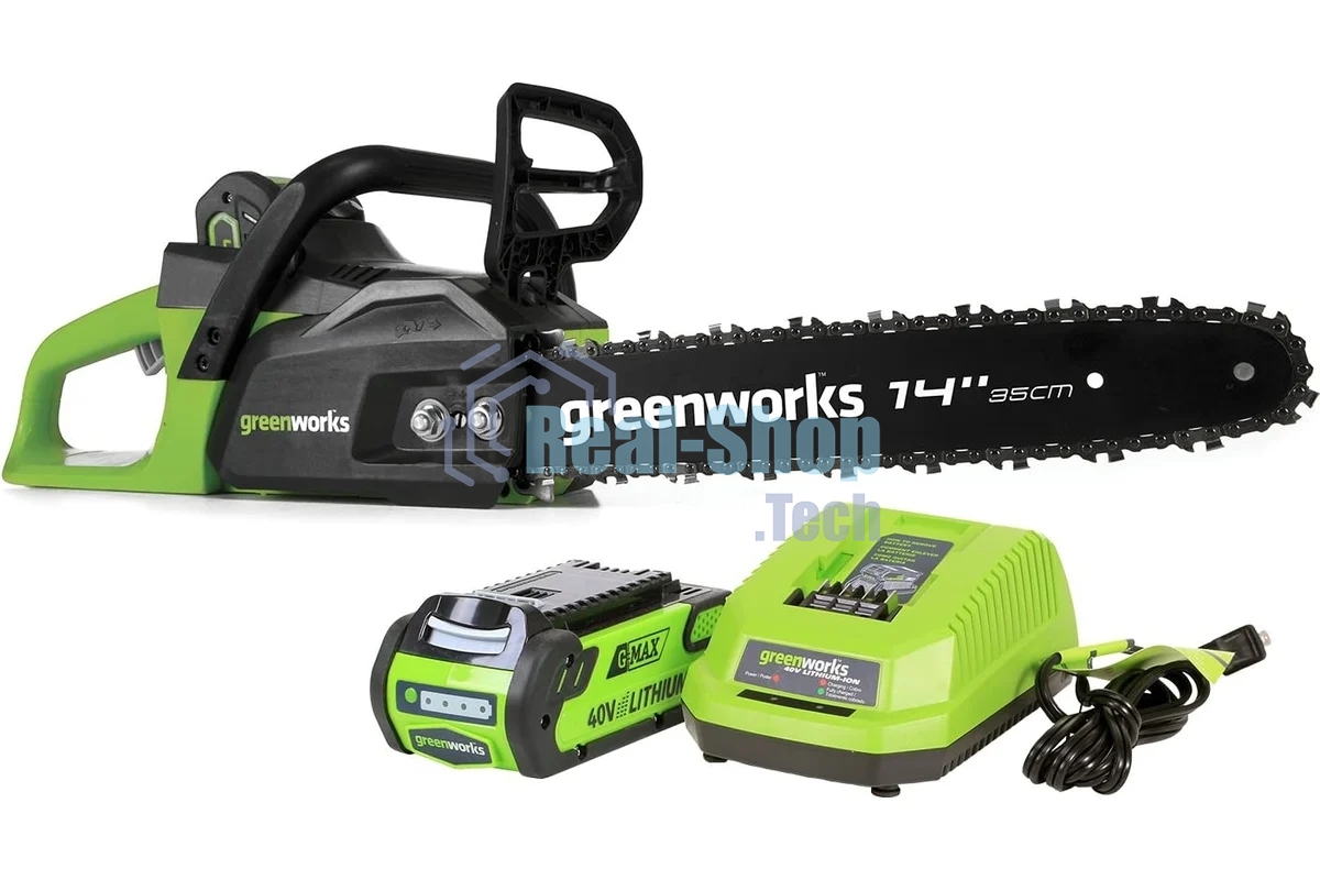 Цепная пила аккумуляторная (2005707UA) GreenWorks GD40CS15, 40V, 35 см, бесщеточная, 1,5 КВТ, с АКБ 2АЧ и ЗУ