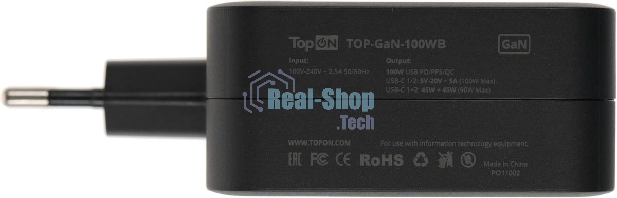 Блок питания TopON TOP-GaN-100WB автоматический 100W 5V-20V 5A 2xUSB от бытовой электросети LED индикатор