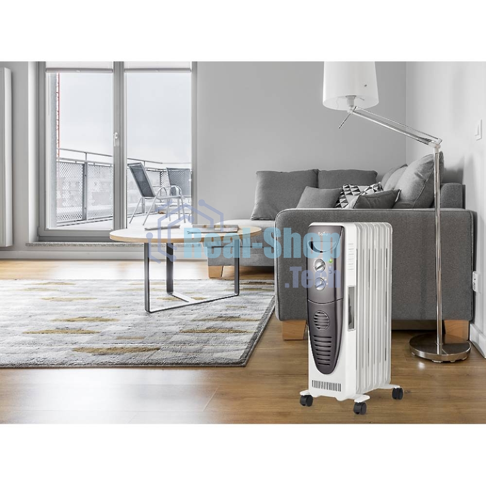Обогреватель масляный Ballu Turbo BOH/TB- 07FH 1500 (7 секций), белый, 1500 Вт, 24 м2, механический термостат