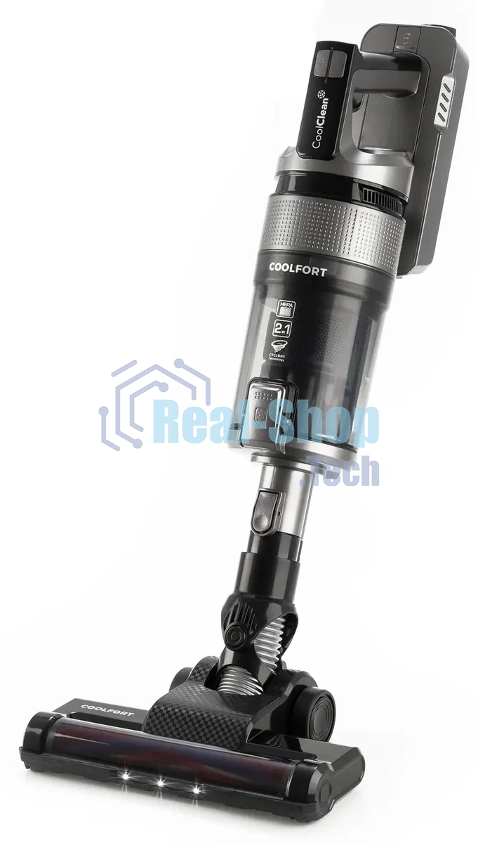 Пылесос вертикальный Coolfort CF-3000 серый, питание от аккумулятора, 135 Вт, уборка сухая, пылесборник 0.5 л, работа от АКБ max 35 мин.