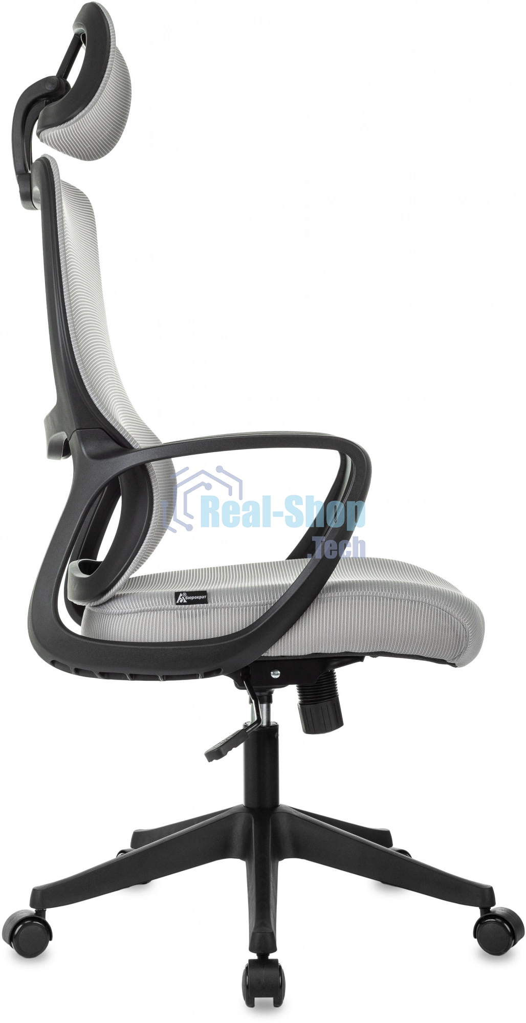 Кресло руководителя Бюрократ Wise серый, сетка/ткань, с подголов. крестов. пластик