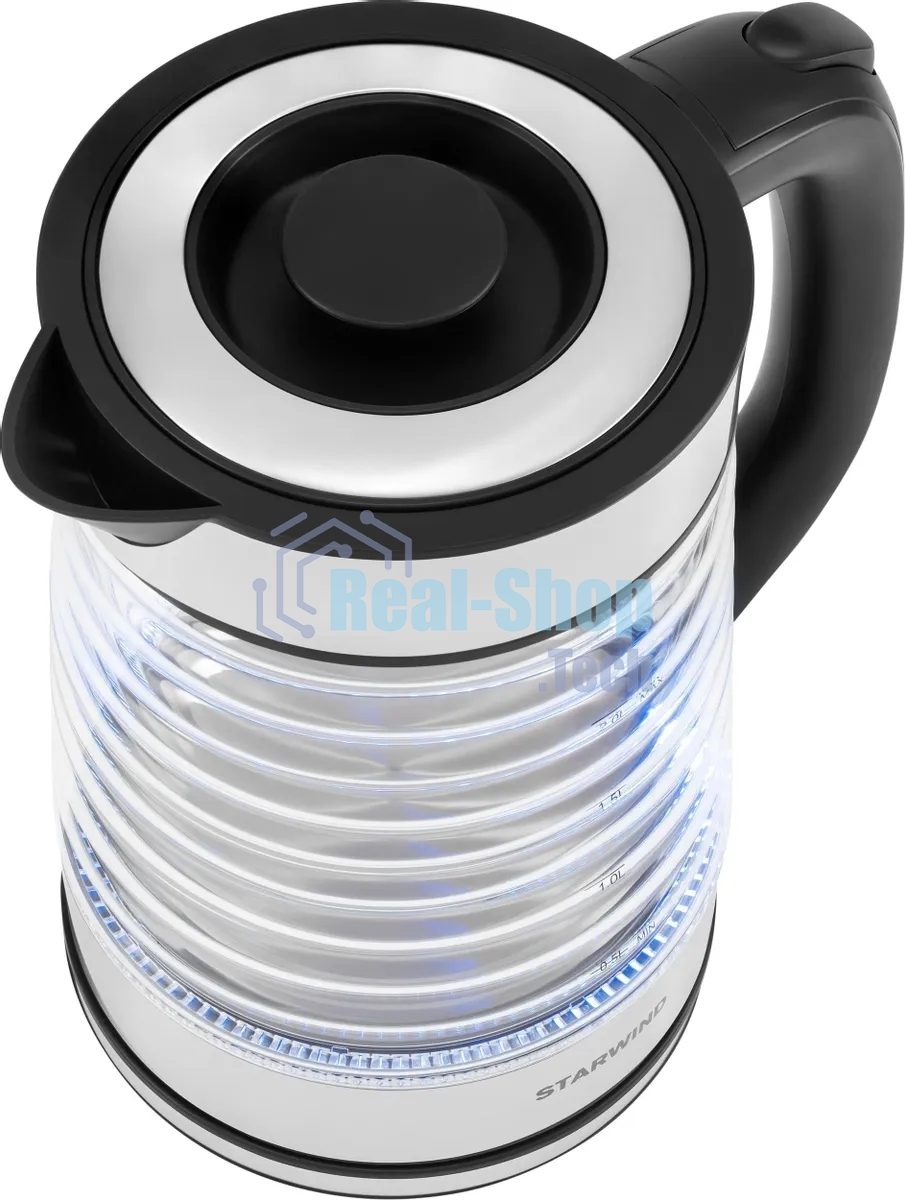 Чайник электрический Starwind SKG2111 2 л, 1800 Вт, черный/прозрачный корпус: стекло