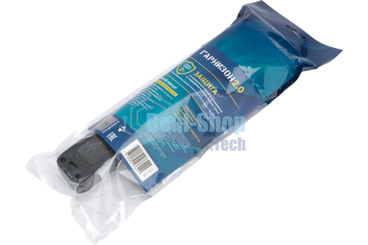 Сетевой фильтр Гарнизон 2.0 EPS-5-B-3 5р, 10А, 3 м, ур.защиты 2+, черный, пакет (21443)